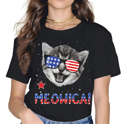 4th of July Merica Cat Mom T-Shirt - Patriotic Graphics