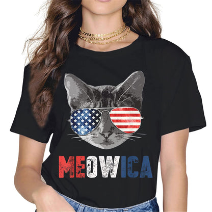 4th of July Merica Cat Mom T-Shirt - Patriotic Graphics