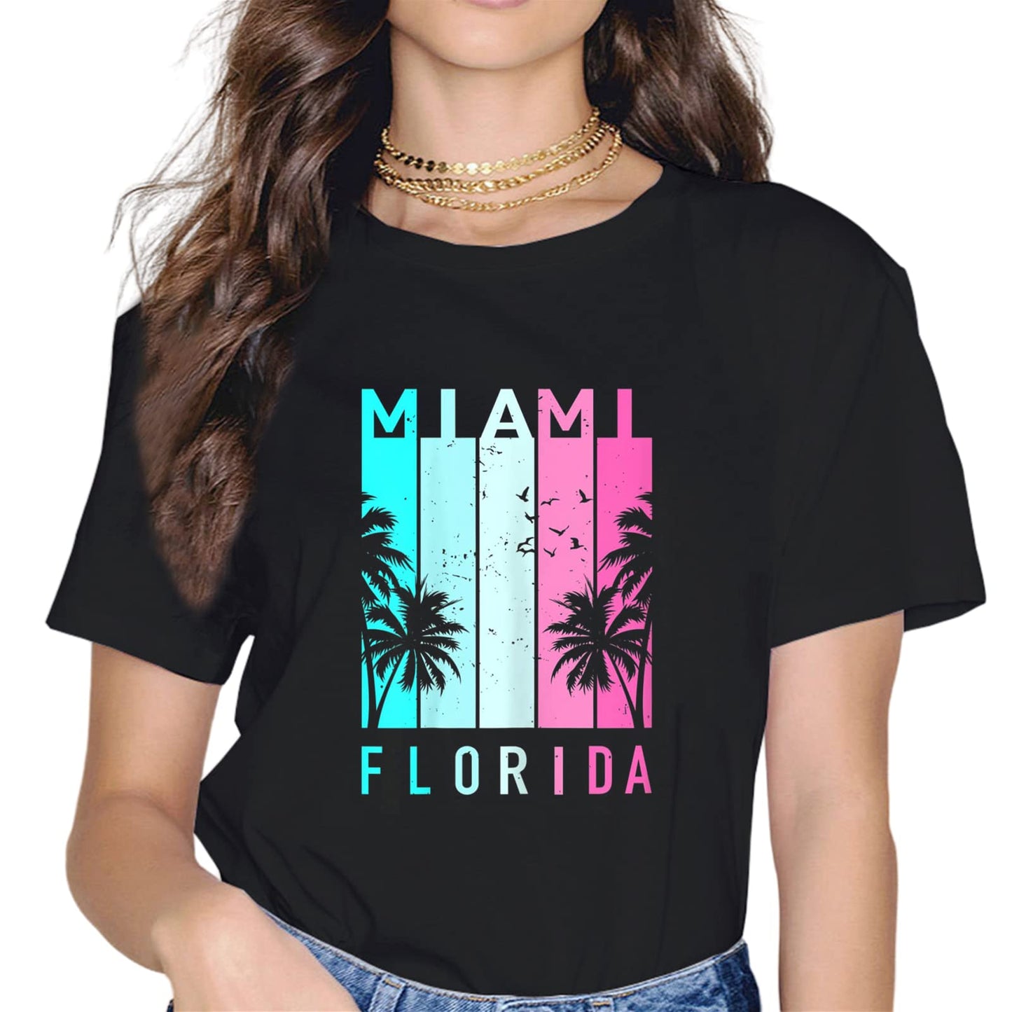 Summer Florida Vacation Short Sleeve Casual Round Neck Tee Shirt