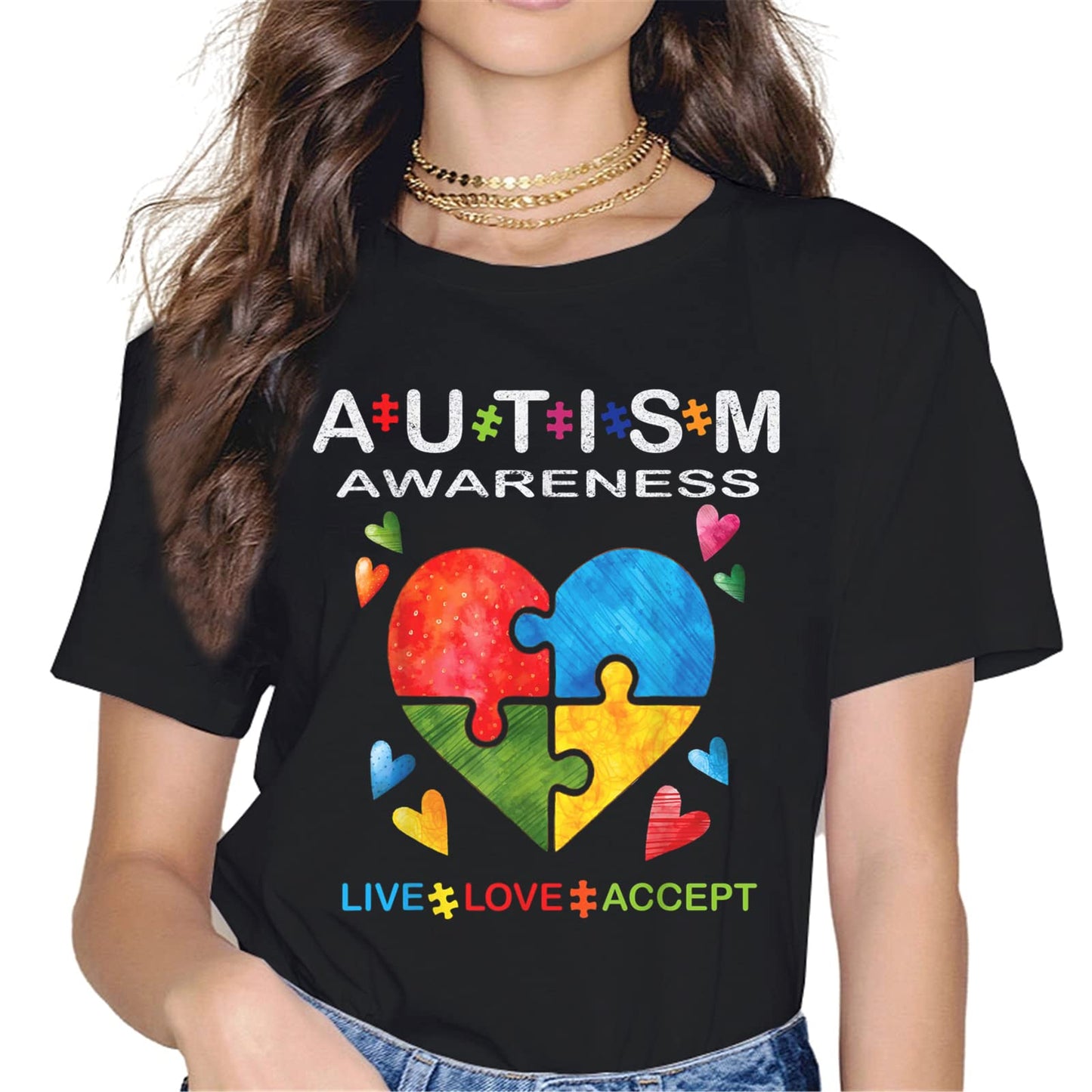Autism Awareness Women Tops T-Shirt in The World You Can Be Anything Be Kind Graphics Shirt Casual Crew Neck Shirts Gift Tee