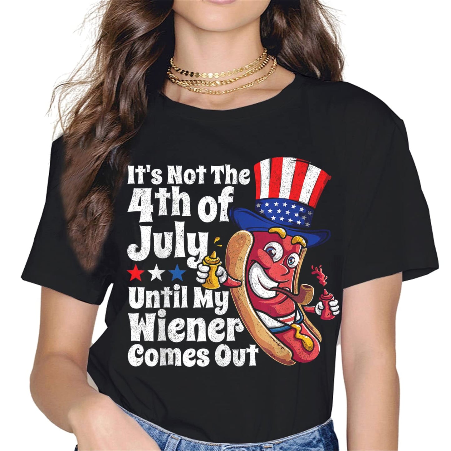 4th of July Hot Dog T-Shirt - Patriotic Graphics