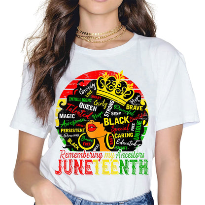 Peace Love Juneteenth African American Women T-Shirt Black History Month Tops Graphics Shirt Casual Crew Neck Shirts Gift Tee