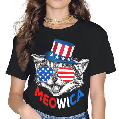 4th of July Merica Cat Mom T-Shirt - Patriotic Graphics