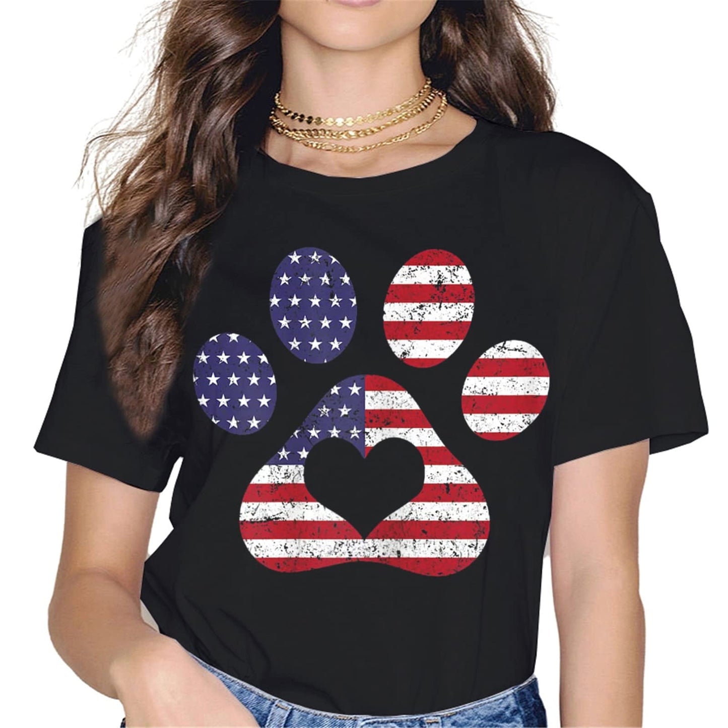 Dog Paw American Flag T-Shirt - Patriotic Graphics