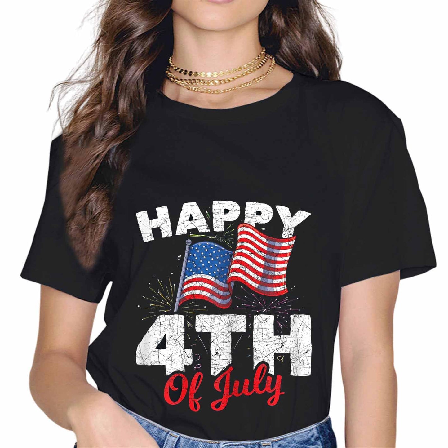 Sassalilly Happy 4th of July Patriotic American US Flag 4th of July T-Shirt