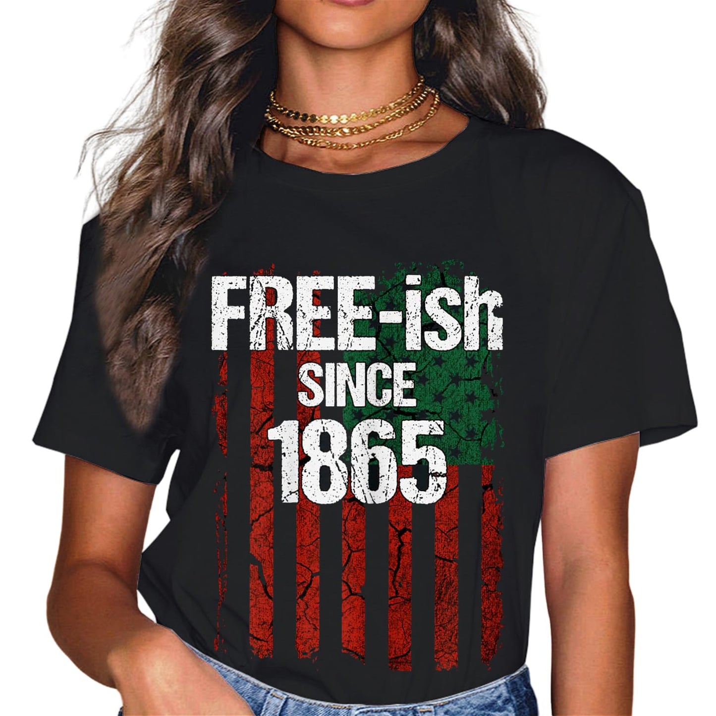 Happy Juneteenth is My Independence Day Free Black Women Fashion Casual Round Neck T-Shirt