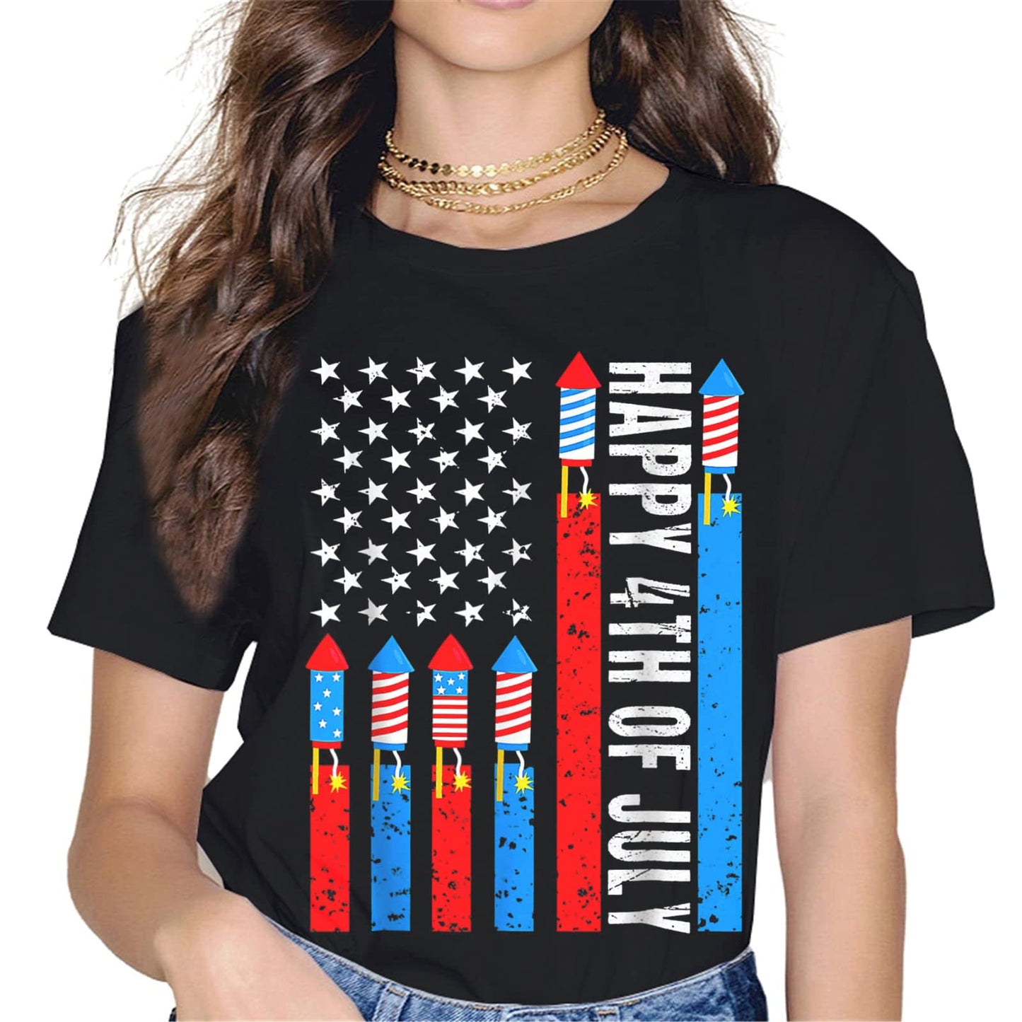 American Flag Fireworks T-Shirt - 4th of July Graphics