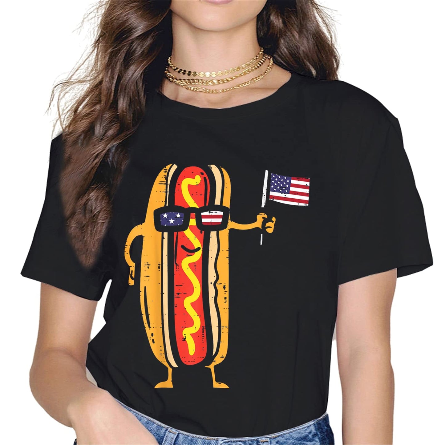 4th of July Hot Dog T-Shirt - Patriotic Graphics