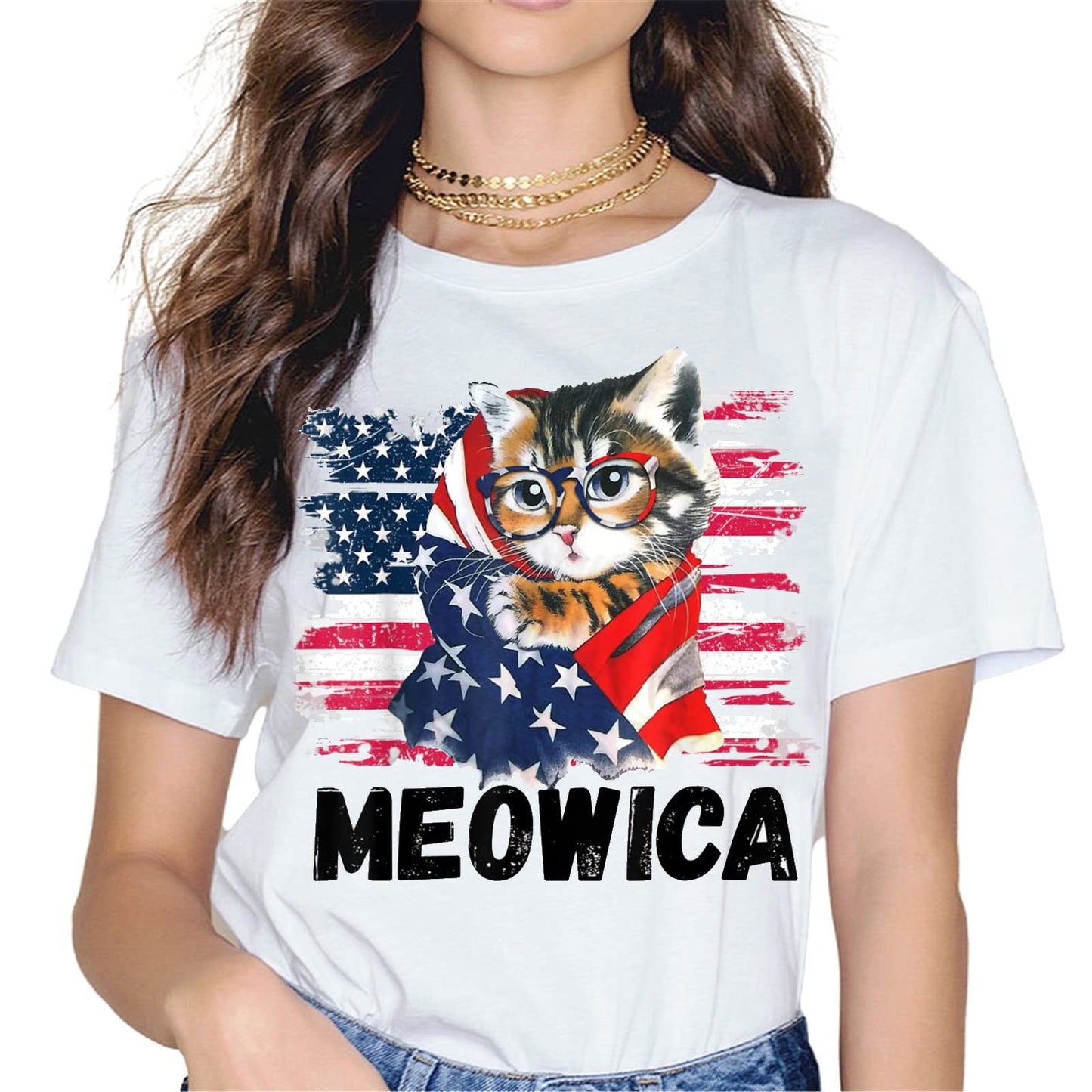 4th of July Merica Cat Mom T-Shirt - Patriotic Graphics