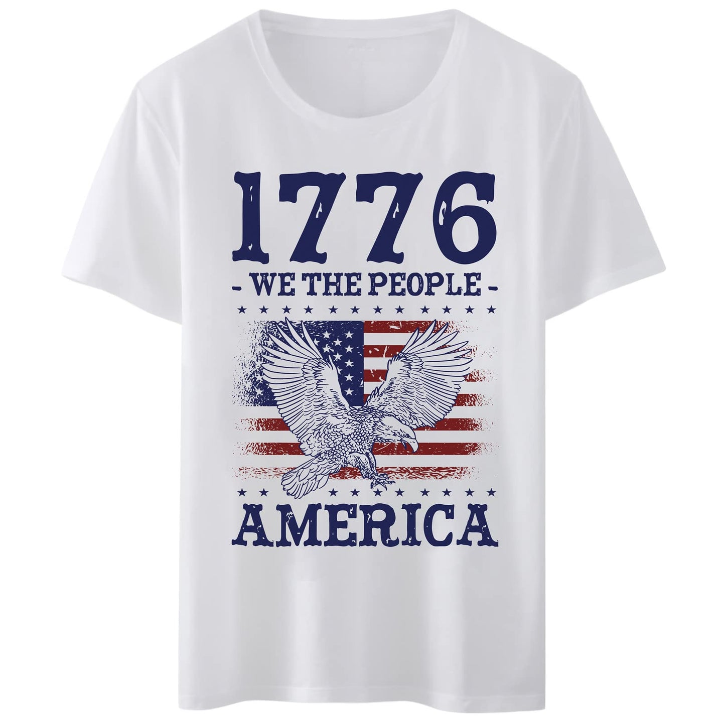 Women T-Shirt 1776 We The People America Flag Eagle Print Round Neck Tops Short Sleeve Casual Tee
