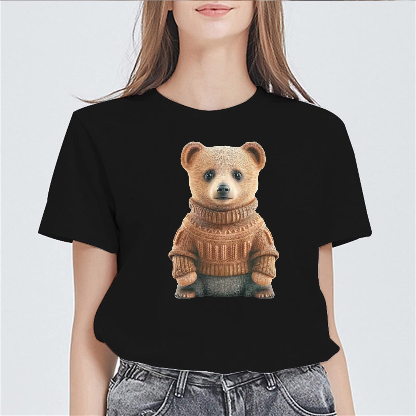 Adorable Bear Tshirts Casual Short Sleeve Tops Women's Teens Girl