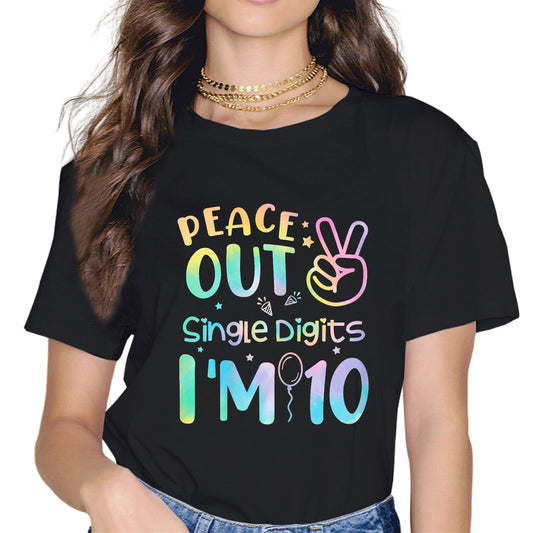 noozuo Peace Out Single Digits I'm 10 Year Old 10th Birthday Girl T-Shirt