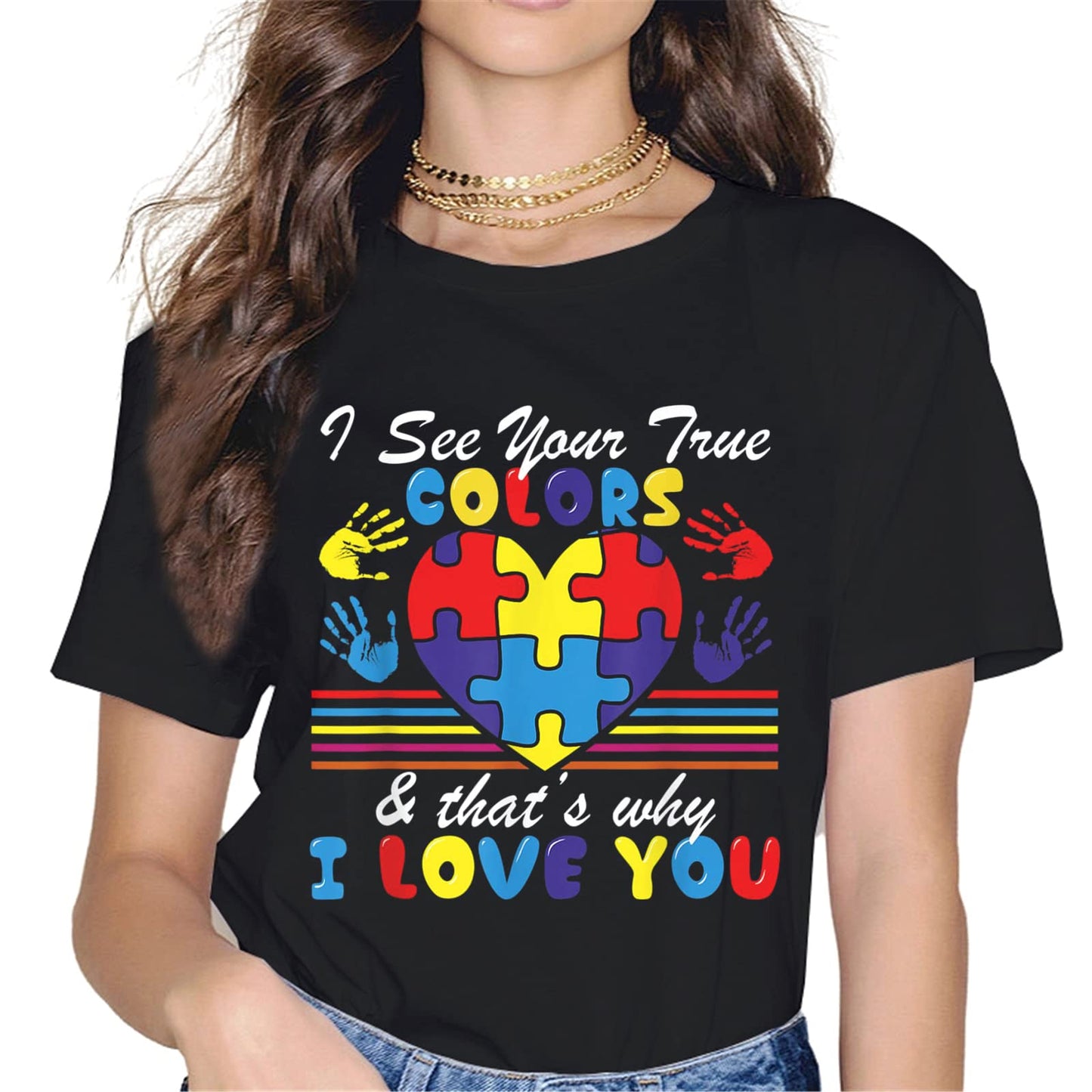Live Love Accept Autism Awareness Women Tops T-Shirt Heartbeat Graphics Shirt Casual Short Sleeve Crew Neck Shirts Gift Tee
