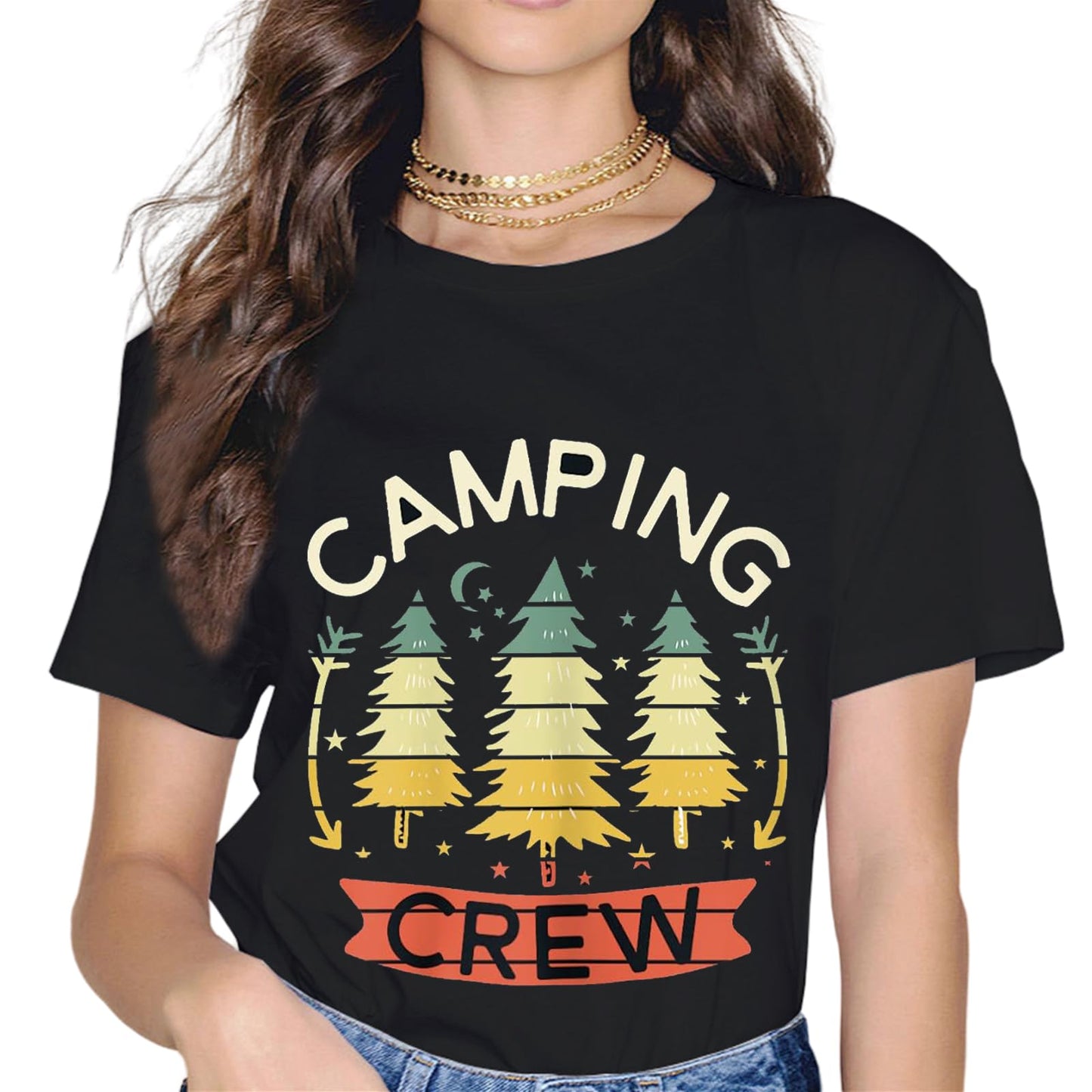 Happy Camping Fashion Short Sleeve Casual Round Neck Gift T-Shirt