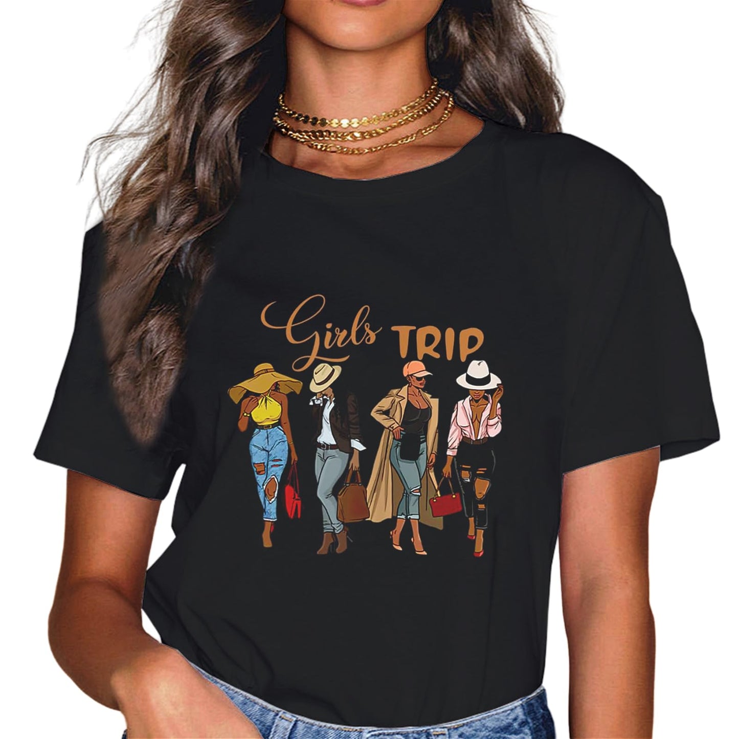 Girls Trip 2023 for Black Melanin Party Women on Vacation T-Shirt