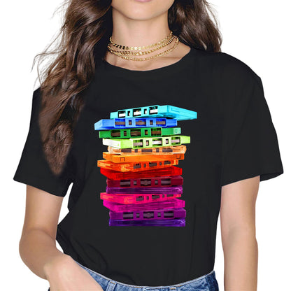 noozuo Mixed Tape Women's Hip Hop Graphic T-Shirt