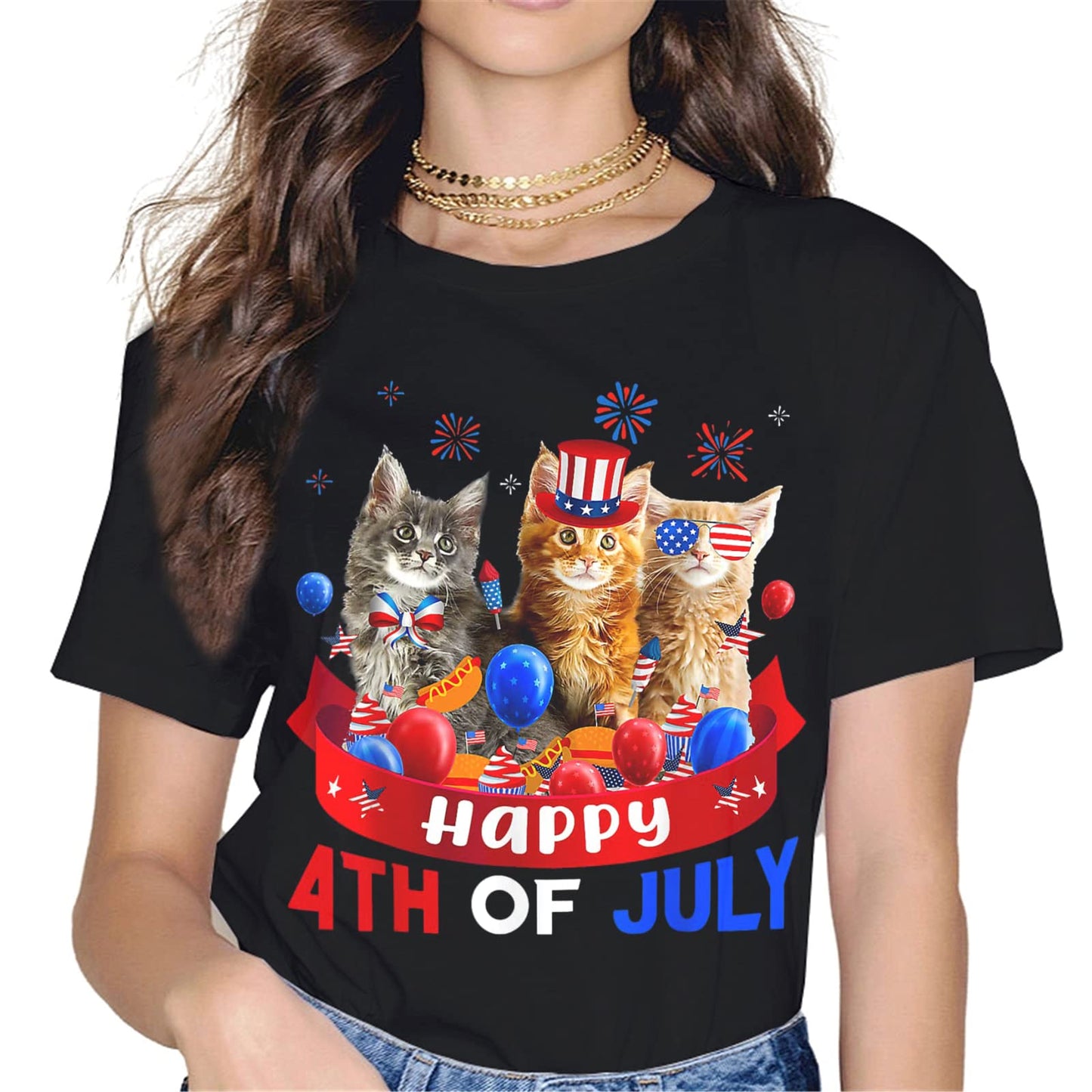 American Flag Fireworks T-Shirt - 4th of July Graphics