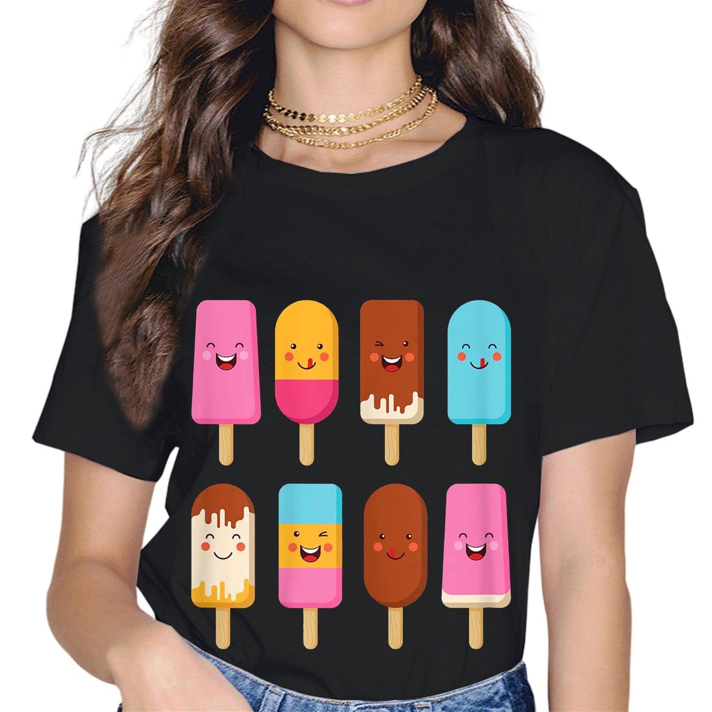 Ice Cream Popsicles Gift for Girls & Women Ice Cream Cone T-Shirt