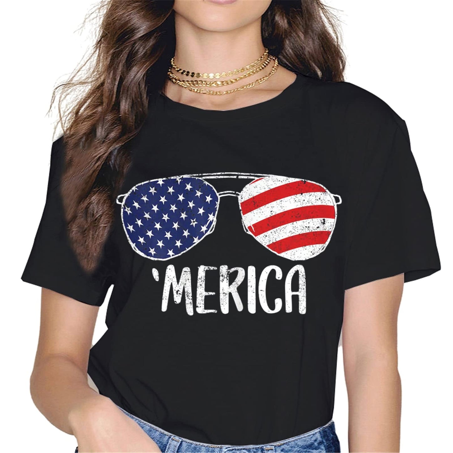 Patriotic Bandana Skull T-Shirt - Women's 4th of July Tops