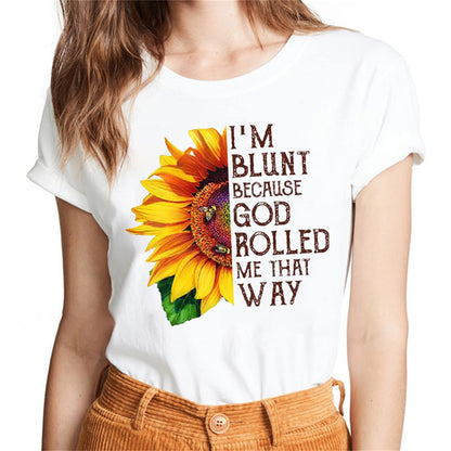 Sassalilly Various Botanical Flower Theme Pattern Text Top Casual Regular Summer Short Sleeve Women's T-Shirt