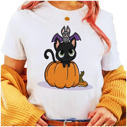 Stravel Summer Halloween T-Shirt - Casual Round Neck