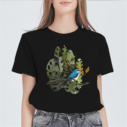 Womens Bird Greenery Graphics Vintage Short Sleeve T Shirts for Women Summer Tops