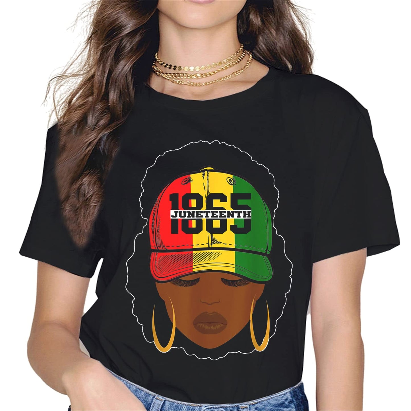 Peace Love Juneteenth African American Women T-Shirt Black History Month Tops Graphics Shirt Casual Crew Neck Shirts Gift Tee