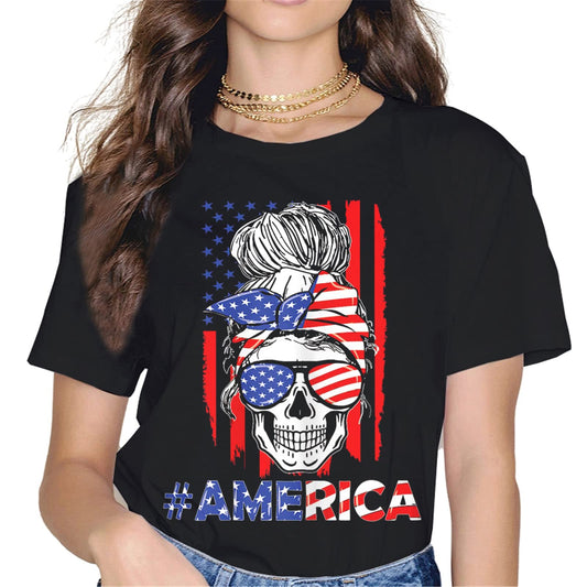 Patriotic Bandana Skull T-Shirt - Women's 4th of July Tops