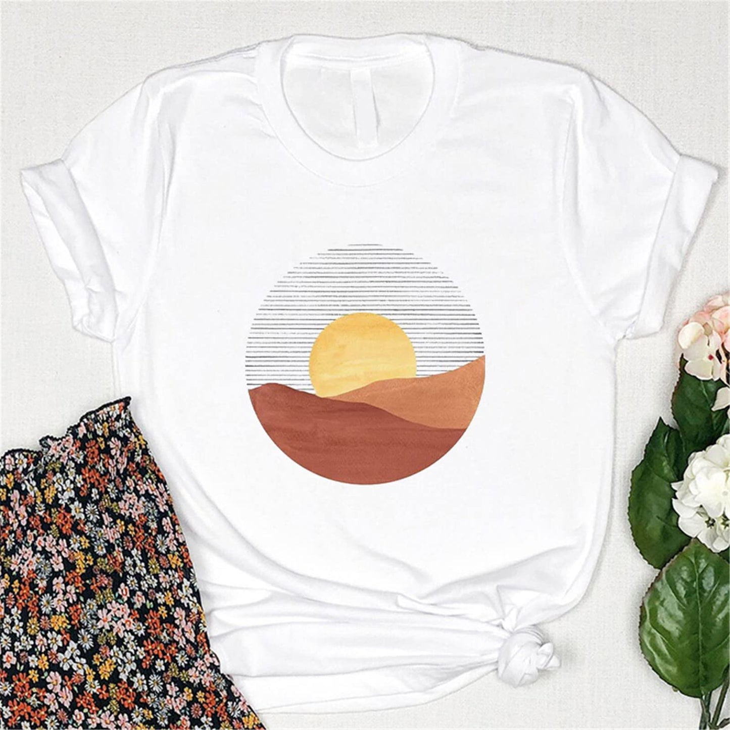 LastFor1 Tops for Women T-Shirt Summer Art Sun Moon Trust The Universe Harajuku Graphic Short Sleeve O-Neck Tees White 4X-Large