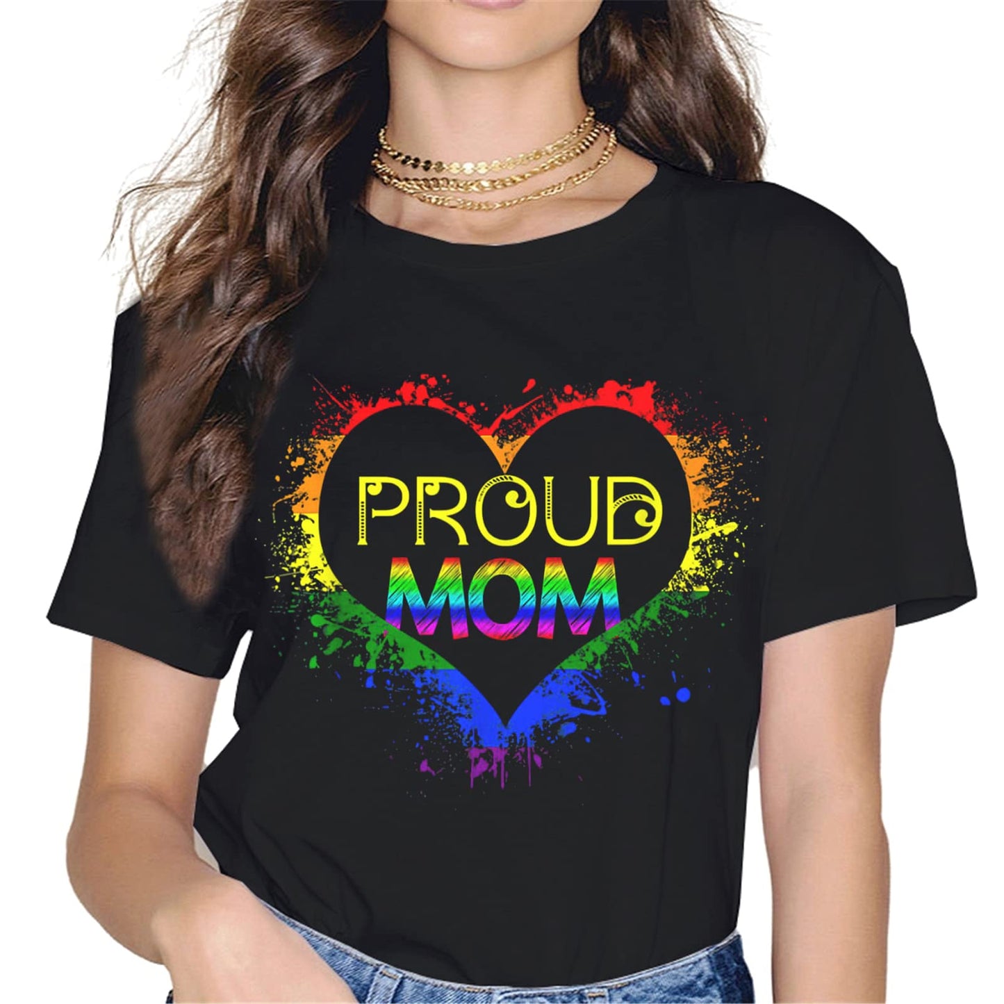 Women Tops Gay & Lesbian Pride Shirt Proud Mom LGBTQ Parent T-Shirt Graphics Casual Short Sleeve Crew Neck Shirts Gift Tee