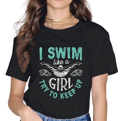 Funny Swimming Gift for Swimmer Short Sleeve Casual Round Neck Tee Shirt