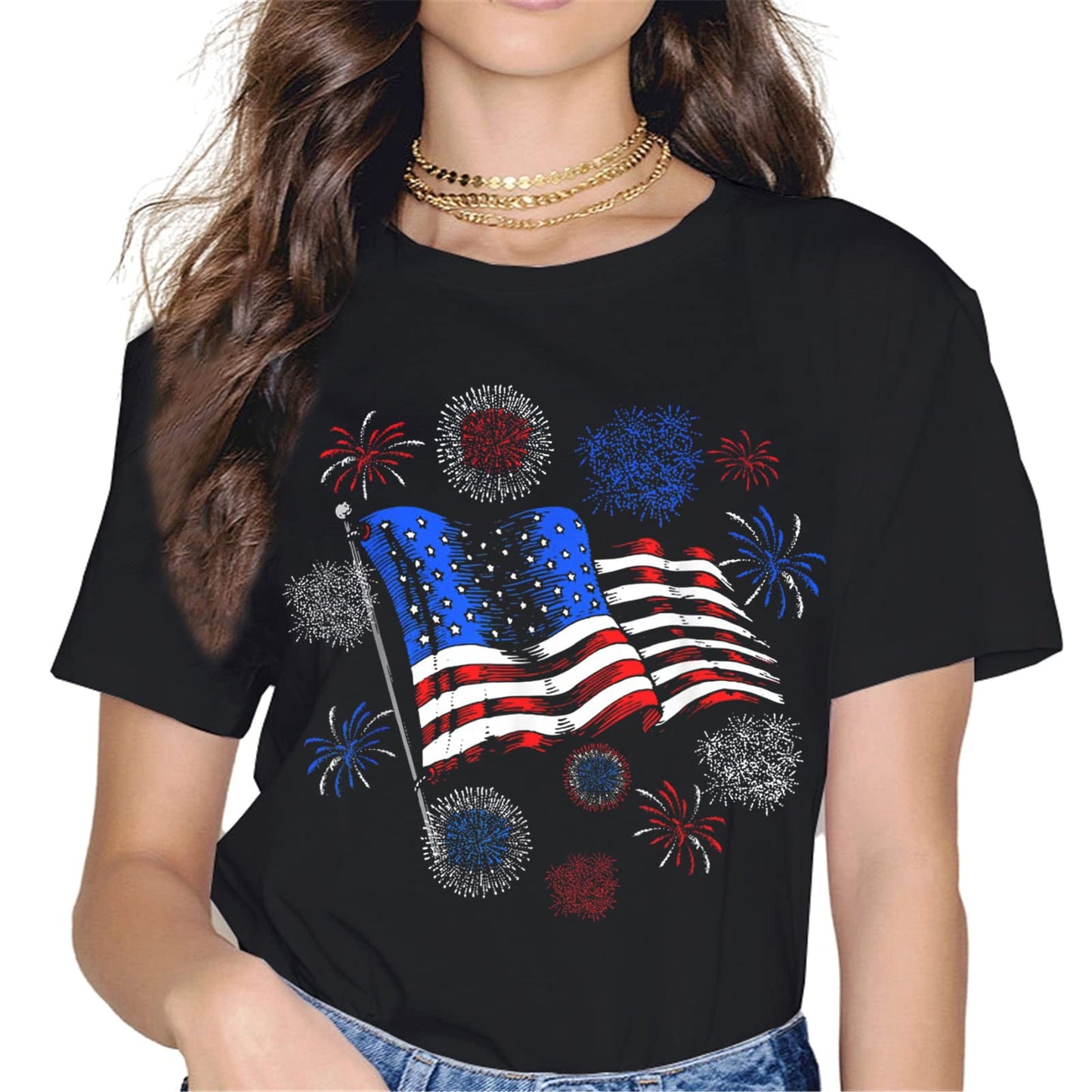 American Flag Fireworks T-Shirt - 4th of July Graphics