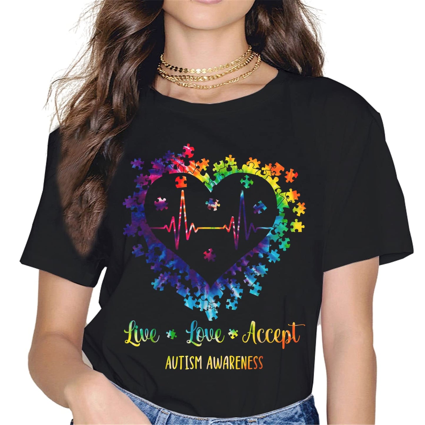 Autism Awareness Women Tops T-Shirt in The World You Can Be Anything Be Kind Graphics Shirt Casual Crew Neck Shirts Gift Tee