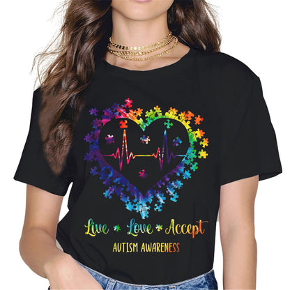 Autism Awareness Women Tops T-Shirt in The World You Can Be Anything Be Kind Graphics Shirt Casual Crew Neck Shirts Gift Tee