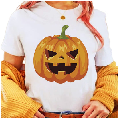 Stravel Summer Halloween T-Shirt - Casual Round Neck