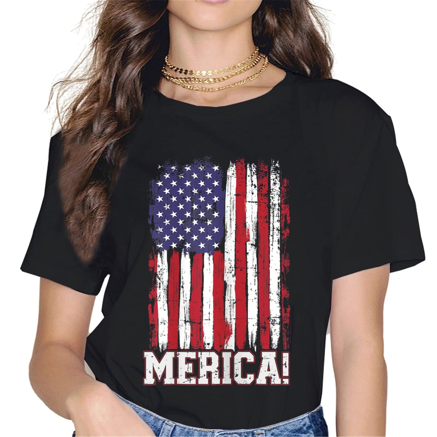 Patriotic Bandana Skull T-Shirt - Women's 4th of July Tops