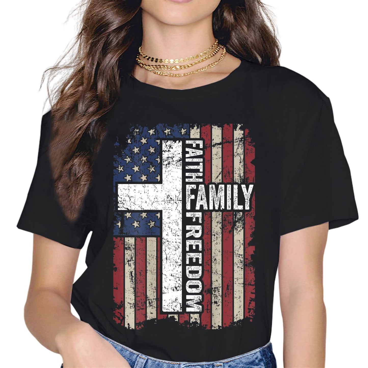 Sassalilly USA Flag Patriotic American Gift Faith T-Shirt-Religion Graphics