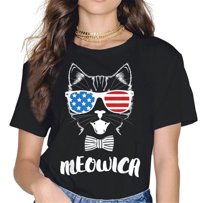 4th of July Merica Cat Mom T-Shirt - Patriotic Graphics