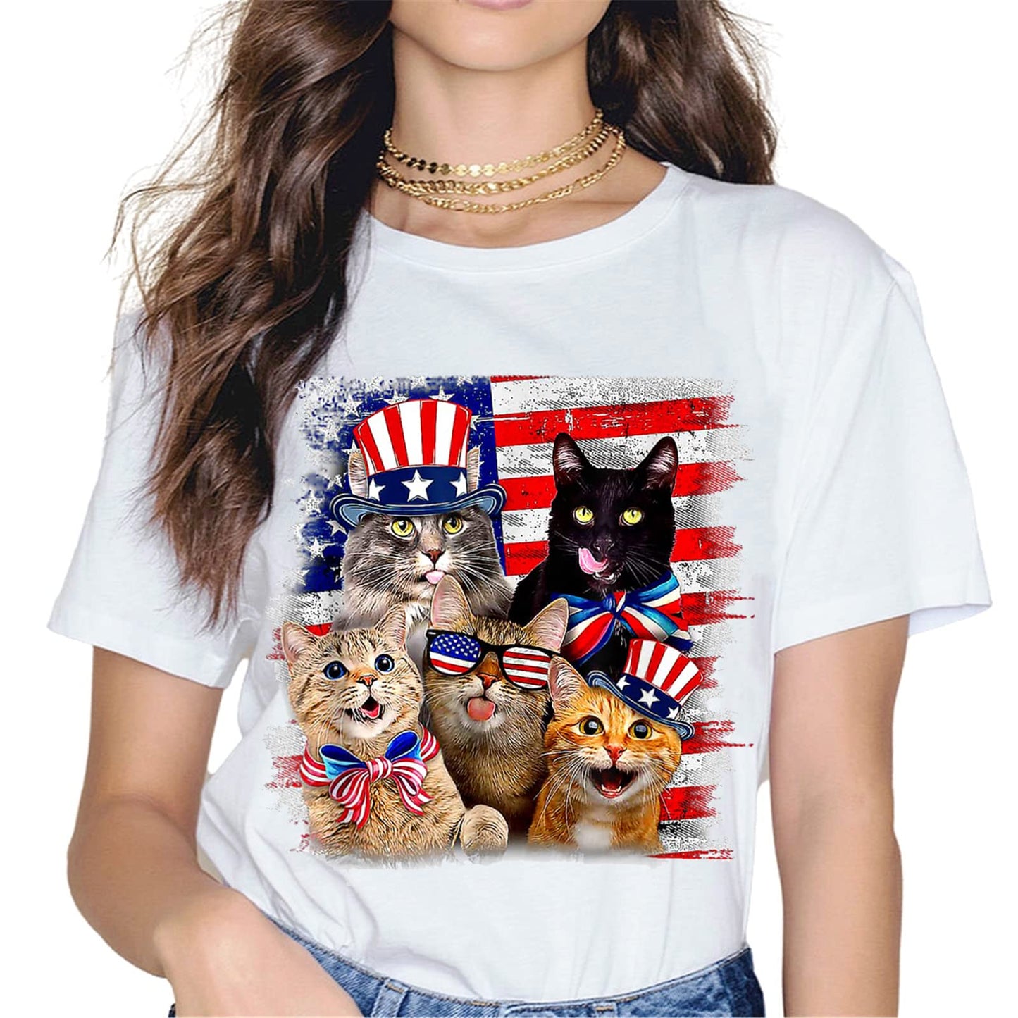 4th of July Merica Cat Mom T-Shirt - Patriotic Graphics