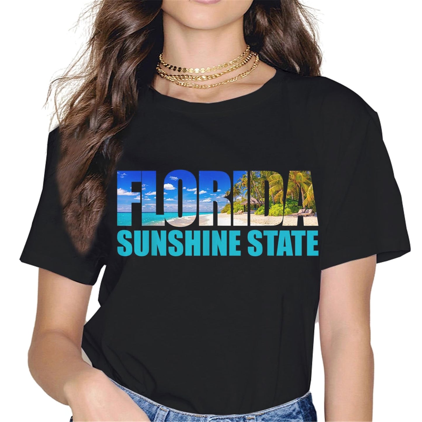 Women Tops Florida The Sunshine State Vintage Retro Vacation Gift T-Shirt Gift Graphics Crew Neck Casual Shirts Tee