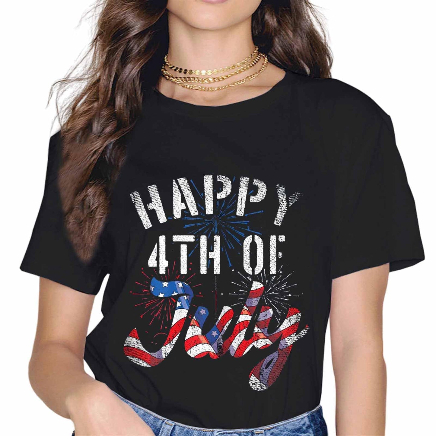 Sassalilly Happy 4th of July Patriotic American US Flag 4th of July T-Shirt