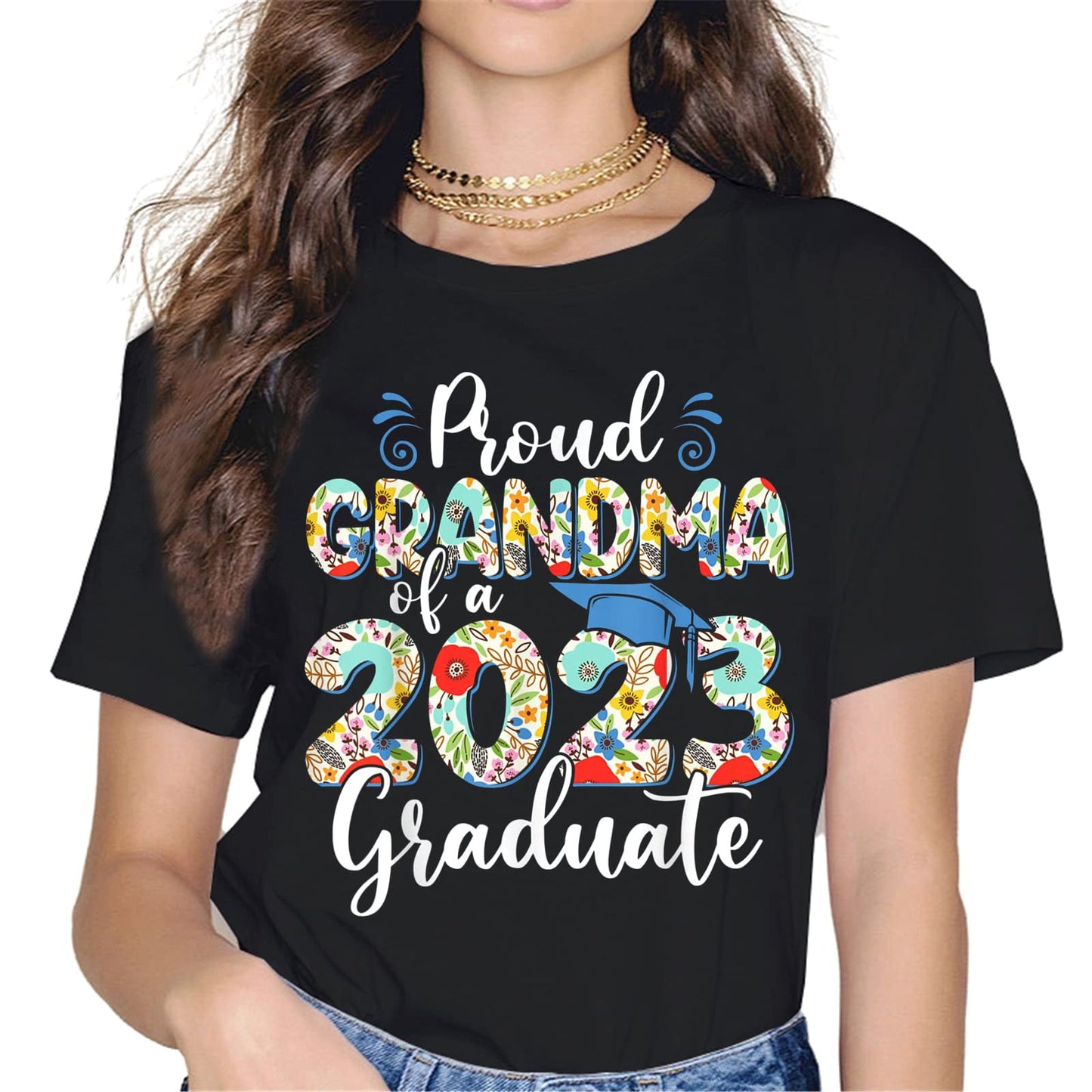 Women Tops Proud Grandma of A Class of 2023 Graduate T-Shirt Graphics Casual Short Sleeve Crew Neck Shirts Gift Tee