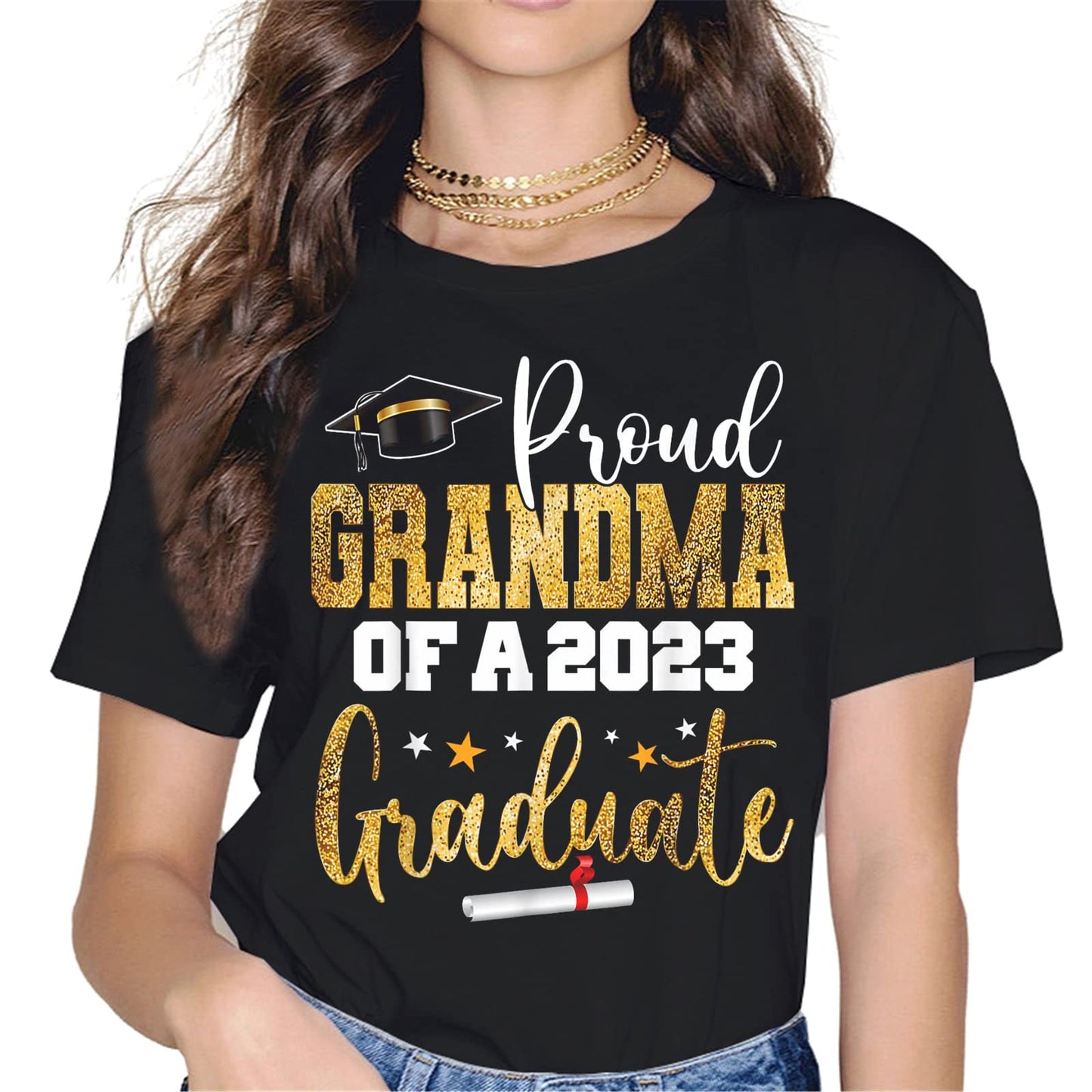 Women Tops Proud Grandma of A Class of 2023 Graduate T-Shirt Graphics Casual Short Sleeve Crew Neck Shirts Gift Tee