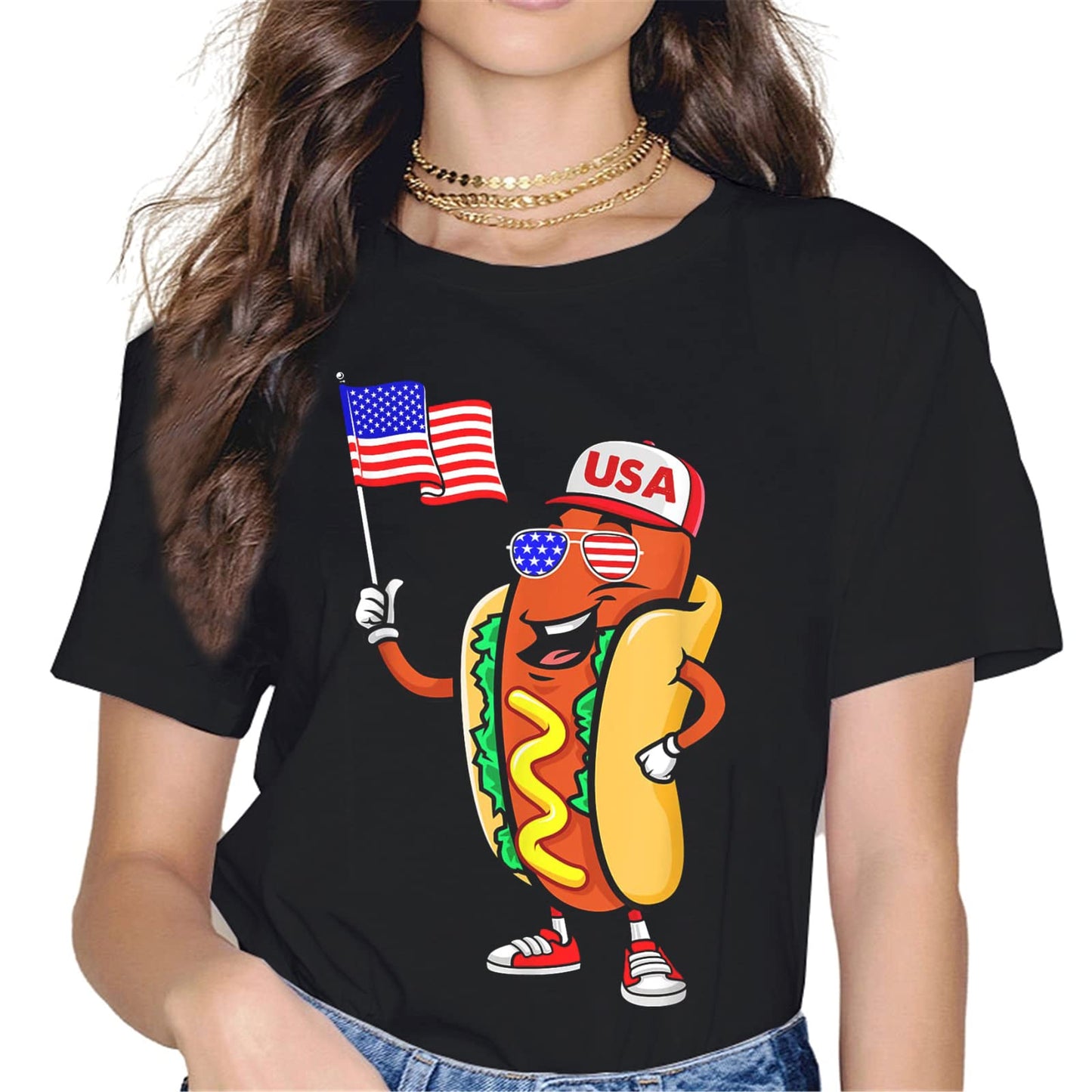 4th of July Hot Dog T-Shirt - Patriotic Graphics