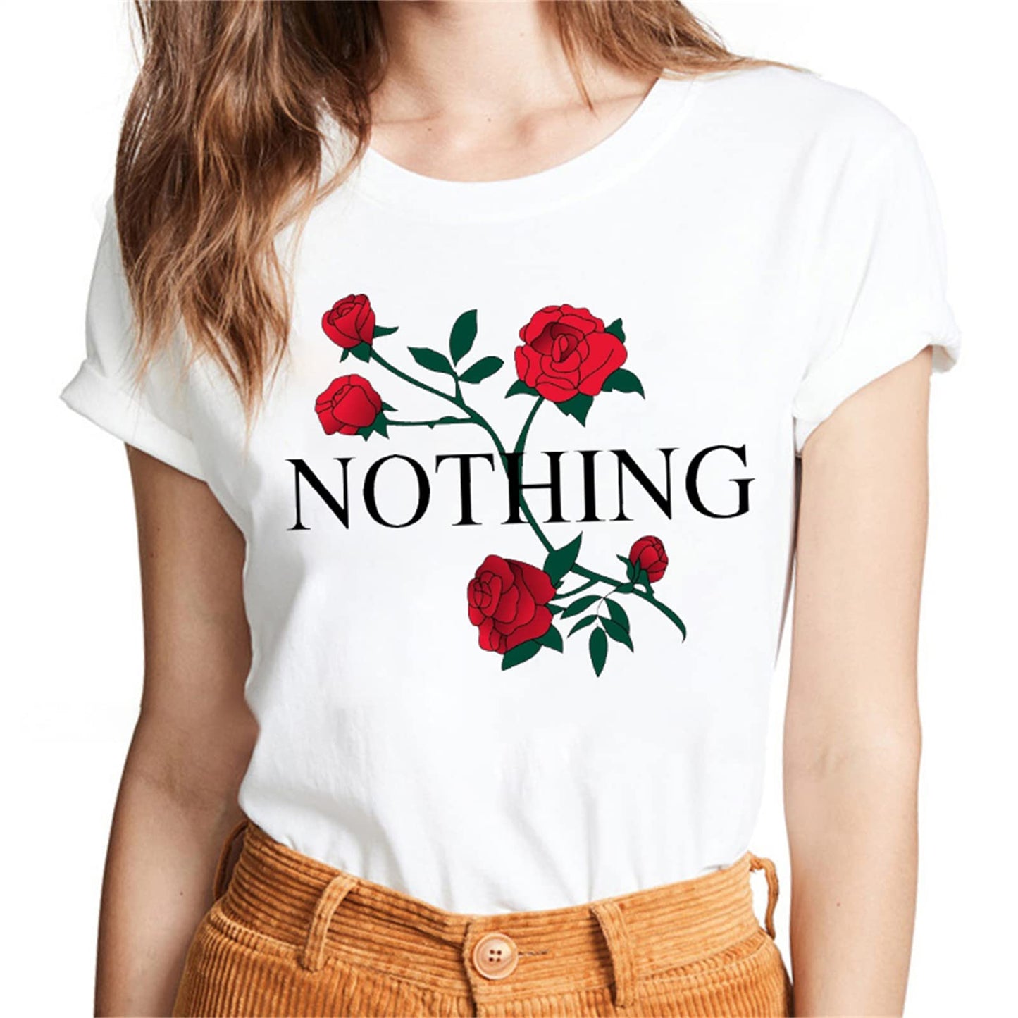 Sassalilly Various Botanical Flower Theme Pattern Text Top Casual Regular Summer Short Sleeve Women's T-Shirt