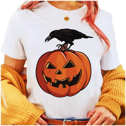 Stravel Summer Halloween T-Shirt - Casual Round Neck