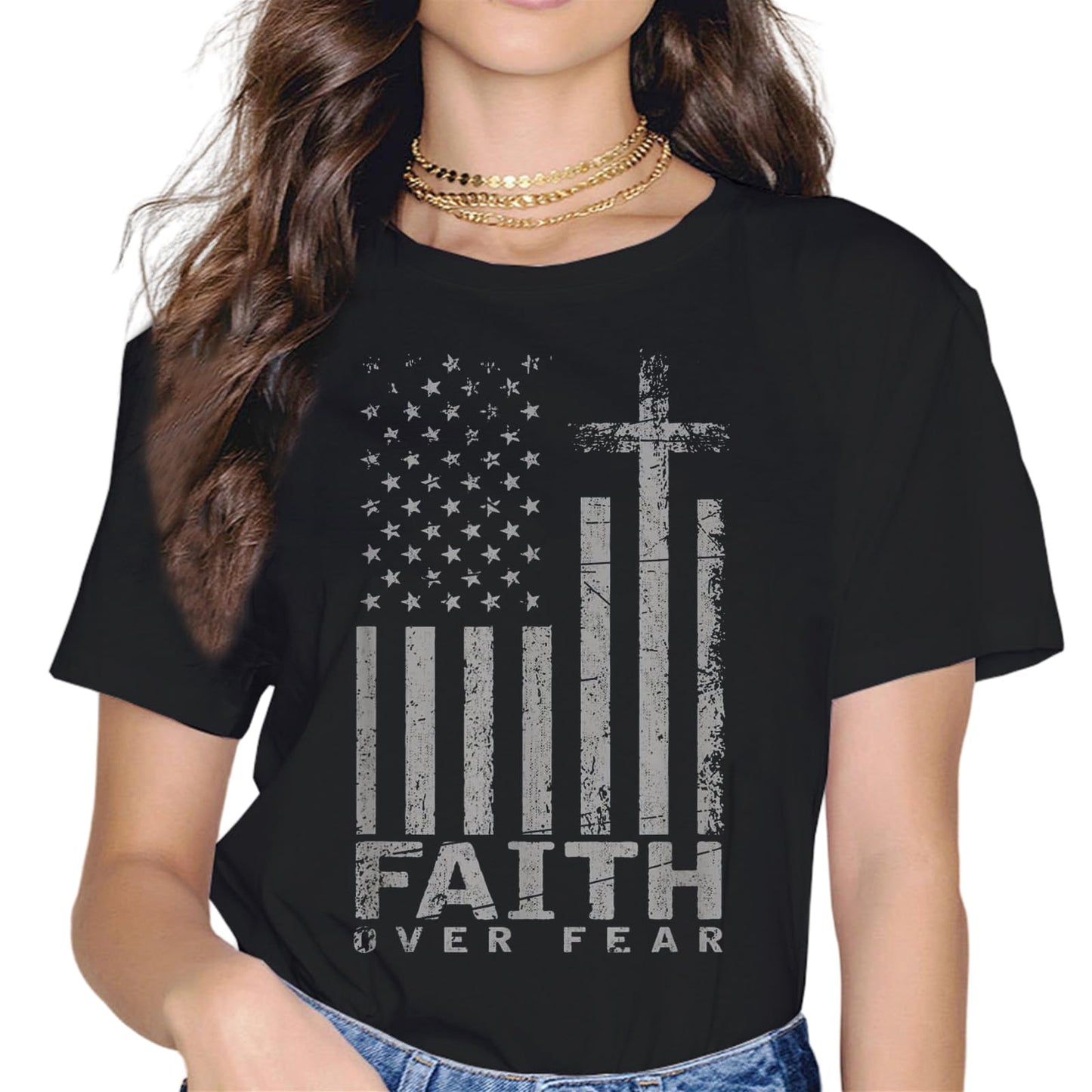 Sassalilly USA Flag Patriotic American Gift Faith T-Shirt-Religion Graphics