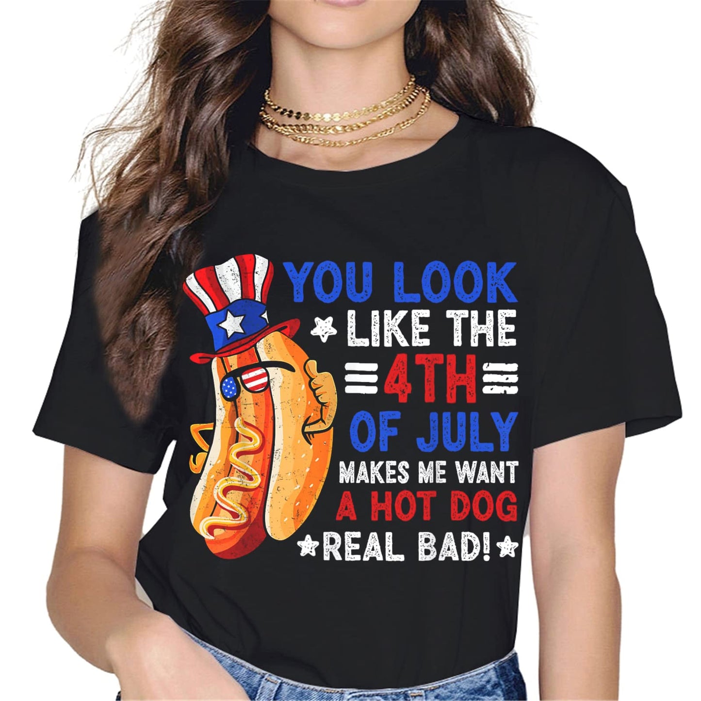 4th of July Hot Dog T-Shirt - Patriotic Graphics