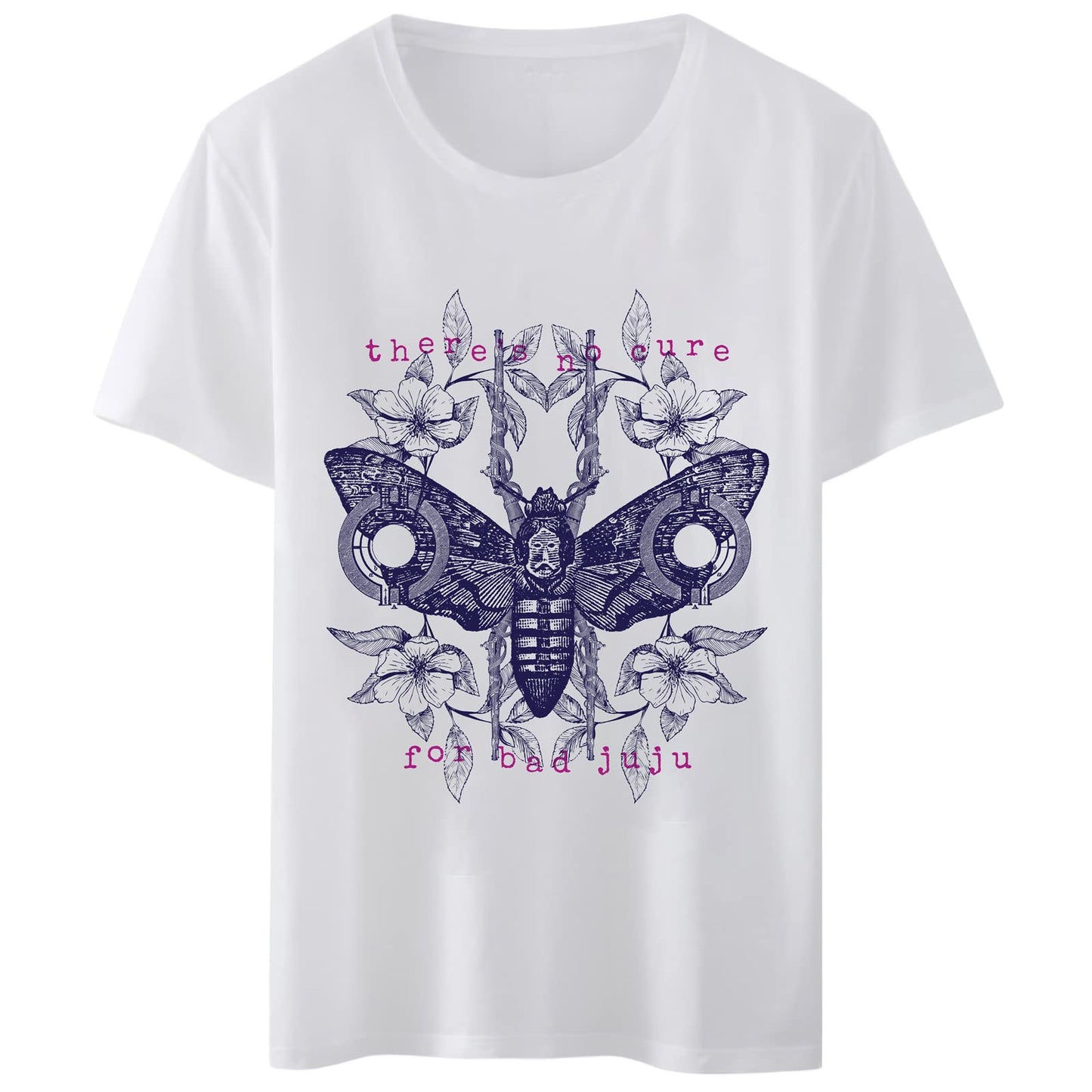 Women T-Shirt There's No Cure for Bad Juju Butterfly Print Round Neck Tops Short Sleeve Casual Tee