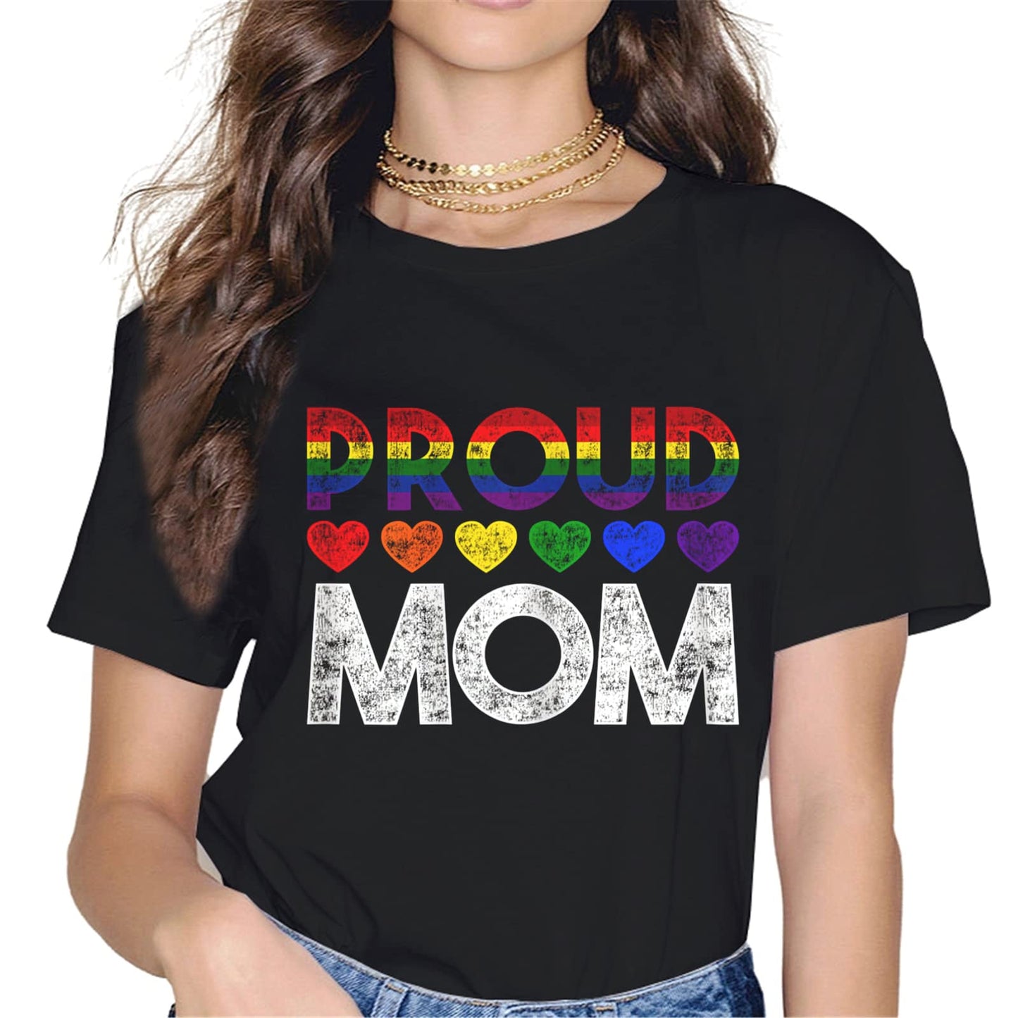 Women Tops Gay & Lesbian Pride Shirt Proud Mom LGBTQ Parent T-Shirt Graphics Casual Short Sleeve Crew Neck Shirts Gift Tee